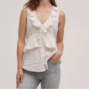 Womens Anthropologie Holding Horses Ruffle Ivory Tank size 2